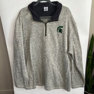 Gray Quarter-Zip Pullover with Green Spartans MSU Logo